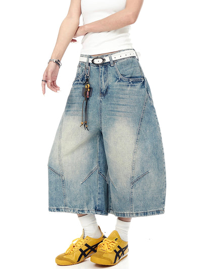washed denim shorts