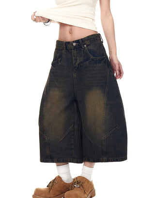 washed denim shorts