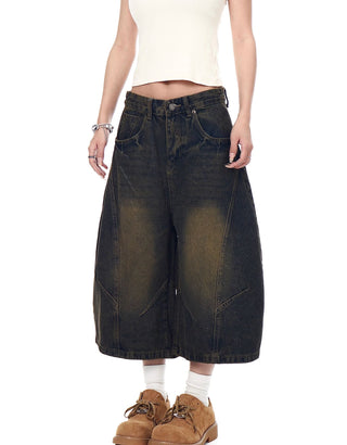 washed denim shorts
