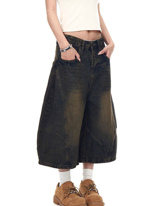washed denim shorts