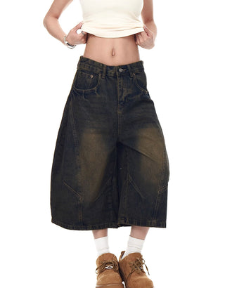 washed denim shorts