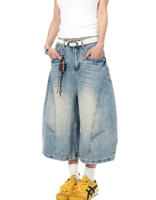 washed denim shorts