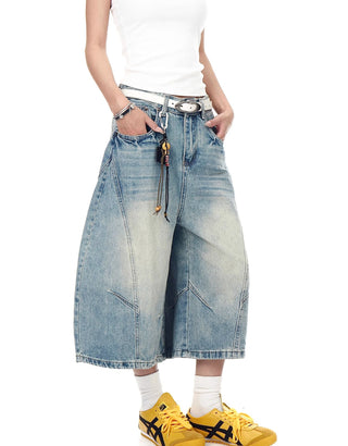 washed denim shorts