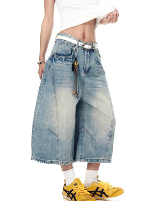 washed denim shorts