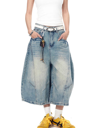 washed denim shorts