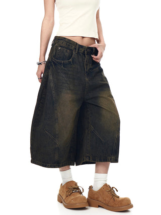 washed denim shorts