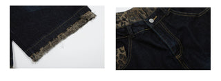 leopard denim shorts
