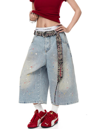 splash ink denim shorts
