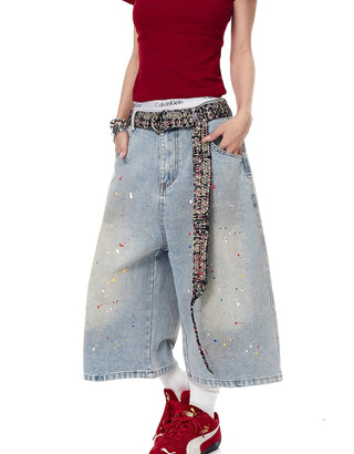 splash ink denim shorts