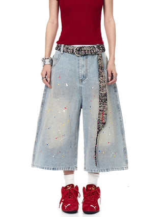 splash ink denim shorts