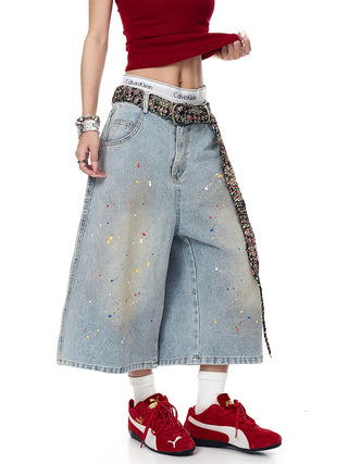 splash ink denim shorts