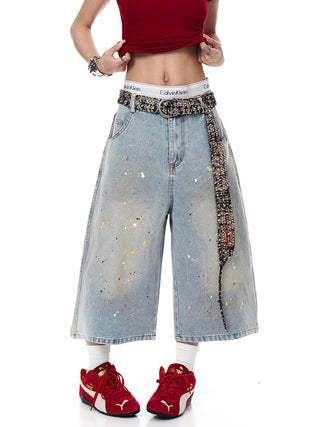 splash ink denim shorts