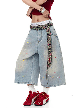 splash ink denim shorts