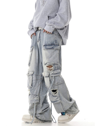 washed hole jeans