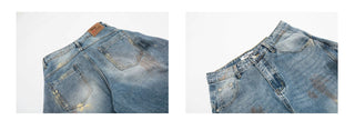 distressed graffiti jeans