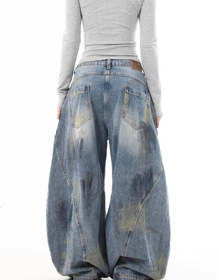 distressed graffiti jeans
