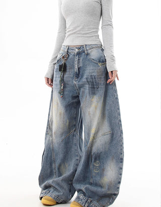 distressed graffiti jeans