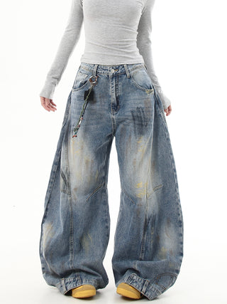 distressed graffiti jeans