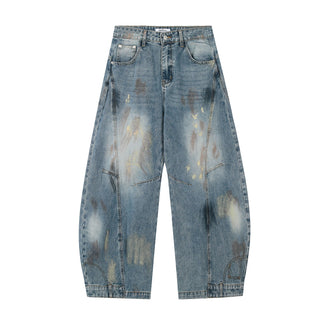 distressed graffiti jeans
