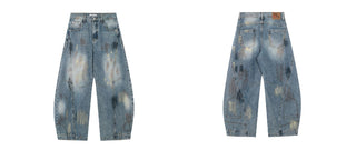 distressed graffiti jeans