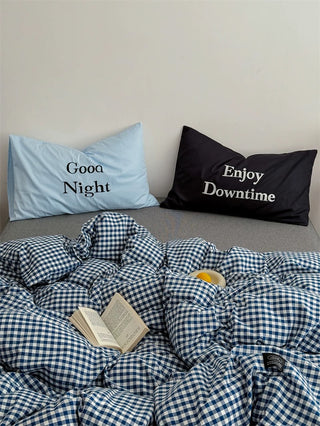 Black and Blue Preppy Gingham Bedding Set