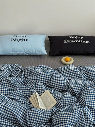 Black and Blue Preppy Gingham Bedding Set