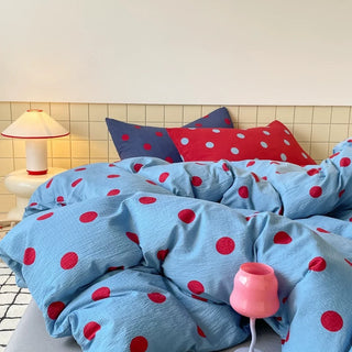 Blue and Red Polka Dot Duvet Cover Set