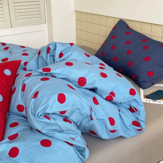 Blue and Red Polka Dot Duvet Cover Set