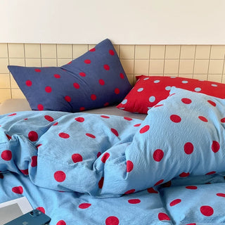 Blue and Red Polka Dot Duvet Cover Set