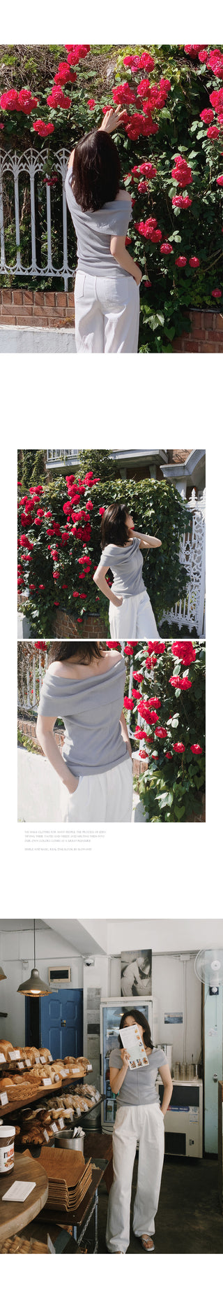 Off-shoulder slim knit - 3 colors