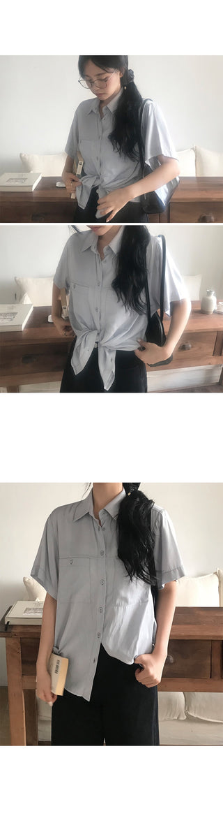 Silky 2-Pocket Blouse Shirt - 4 Colors