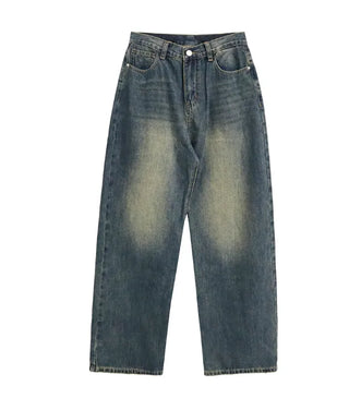 Back-belt washed wide-leg pants