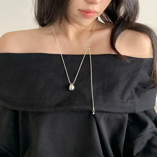 Duon Tears Drop Surgical Steel Snake Chain Long Necklace
