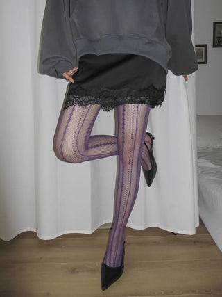 Diverso Line Vertical Pattern Mesh Tucked-Along Pantyhose