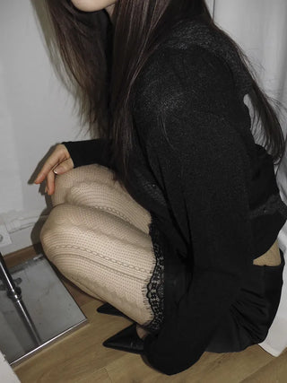 Diverso Line Vertical Pattern Mesh Tucked-Along Pantyhose