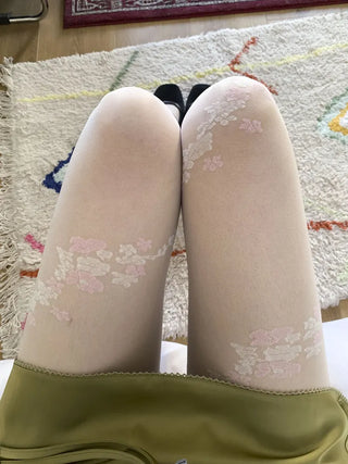 Sakura Bloom Flower Pattern See-through Stockings
