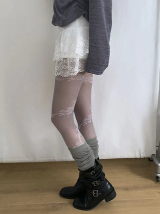 Sakura Bloom Flower Pattern See-through Stockings