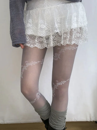Sakura Bloom Flower Pattern See-through Stockings