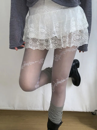 Sakura Bloom Flower Pattern See-through Stockings