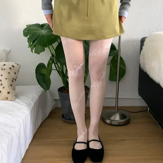 Sakura Bloom Flower Pattern See-through Stockings