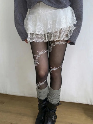 Sakura Bloom Flower Pattern See-through Stockings
