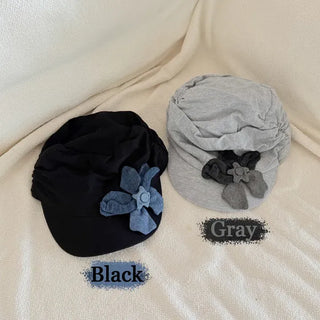Denim Flower Shirred Cotton Cap