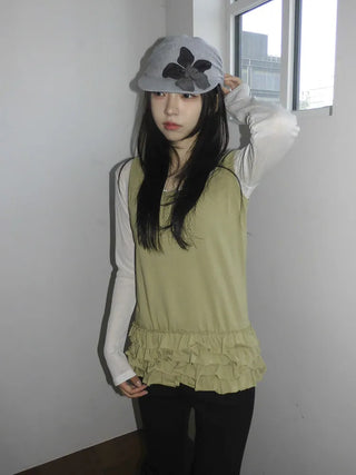Denim Flower Shirred Cotton Cap