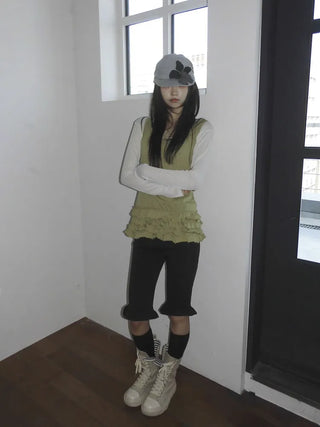 Denim Flower Shirred Cotton Cap