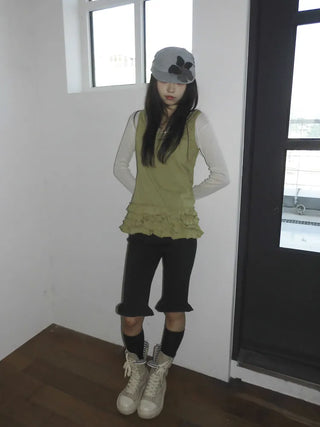 Denim Flower Shirred Cotton Cap