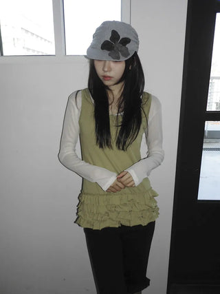 Denim Flower Shirred Cotton Cap