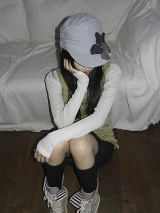 Denim Flower Shirred Cotton Cap