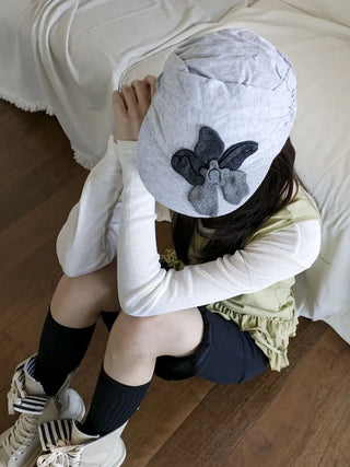 Denim Flower Shirred Cotton Cap