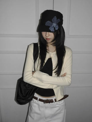 Denim Flower Shirred Cotton Cap