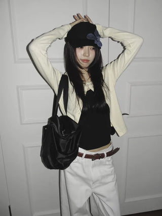 Denim Flower Shirred Cotton Cap